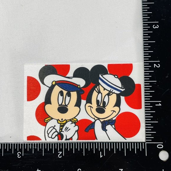 Vintage Walt Disney Blue Polkadot Mickey Minnie Mouse Woven 3” Sew On Label - Picture 3 of 4